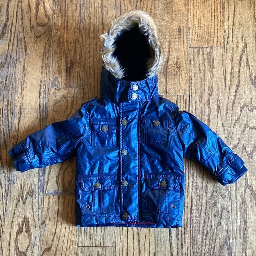 Little Rebel Faux Fur Quilted Lined Full Zip Winter Jacket Size 9-12 Months